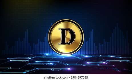 abstract futuristic technology background of DOGE coin digital cryptocurrency  and market graph volume indicator