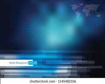 Abstract futuristic technology background with dotted lines, background for internet banner with world map. Scientific or medical blue background.