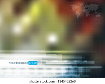 Abstract futuristic technology background with dotted lines, background for internet banner with world map. Scientific or medical green background.
