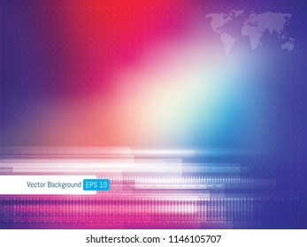 Abstract futuristic technology background with dotted lines, background for internet banner with world map. Scientific or medical blue background.