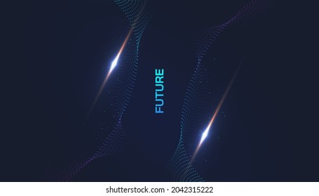 Abstract Futuristic Technology Background with Dotted Wave and Rays Effect. Suitable for Cover, Presentation, Banner or Landing Page