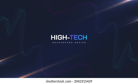 Abstract Futuristic Technology Background with Dotted Wave and Rays Effect. Suitable for Cover, Presentation, Banner or Landing Page