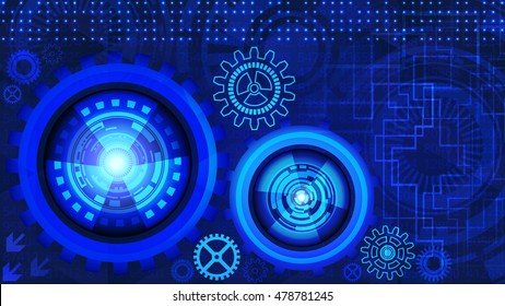 Abstract futuristic technology background with gears in blue shades. Digital technology and engineering concept design