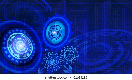Abstract futuristic technology background with gears in blue shades. Digital technology and engineering concept design