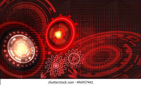 Abstract futuristic technology background with gears in red shades. Digital technology and engineering concept design