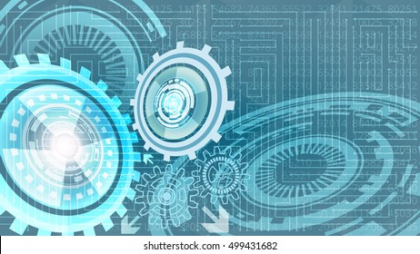 Abstract futuristic technology background with gears of light blue and white shades. Digital technology and engineering concept design