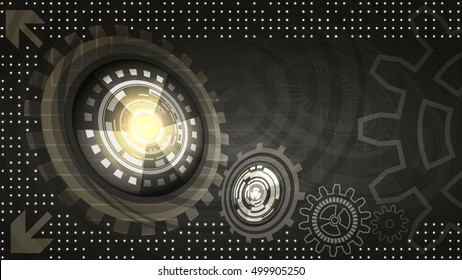 Abstract futuristic technology background with gears of grey, yellow and white shades. Digital technology and engineering concept design