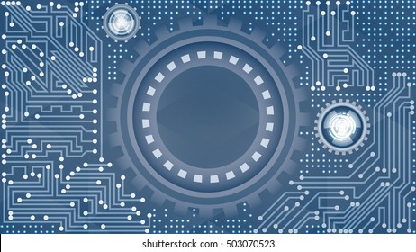 Abstract futuristic technology background with gears of blue and white shades. Digital technology and engineering concept design
