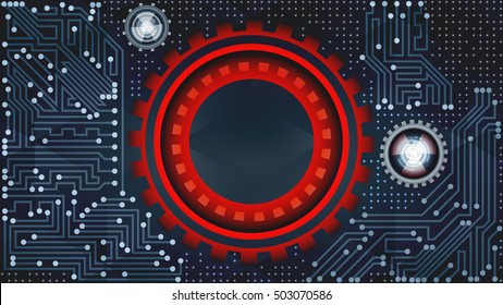 Abstract futuristic technology background with gears of grey and red shades. Digital technology and engineering concept design