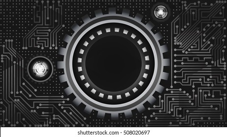 Abstract futuristic technology background with gears in black, grey and white shades. Digital technology and engineering concept design