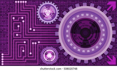 Abstract futuristic technology background with gears of violet shades. Digital technology and engineering concept design