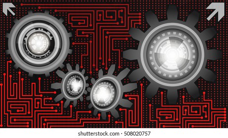 Abstract futuristic technology background with gears of grey, white and red shades. Digital technology and engineering concept design