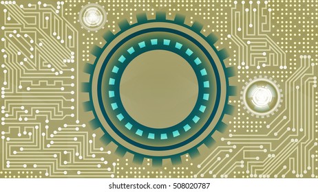 Abstract futuristic technology background with gears of light brown, blue, white and beige shades. Digital technology and engineering concept design