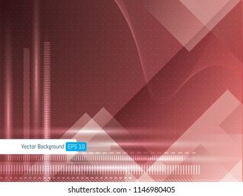 Abstract futuristic technology background geometric with dotted lines and wave lines, background for internet banner. Scientific or medical red background.