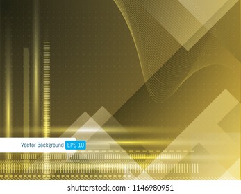 Abstract futuristic technology background geometric with dotted lines and wave lines, background for internet banner. Scientific or medical yellow background.