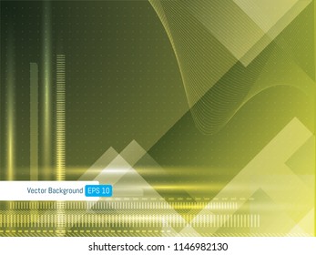 Abstract futuristic technology background geometric with dotted lines and wave lines, background for internet banner. Scientific or medical yellow background.