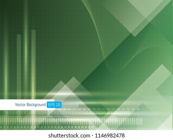 Abstract futuristic technology background geometric with dotted lines and wave lines, background for internet banner. Scientific or medical green background.