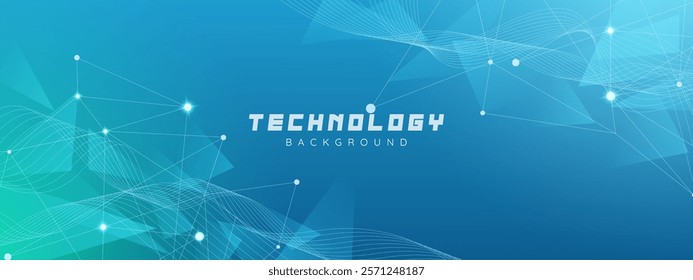 Abstract futuristic technology background with geometric shapes, Data connection lines. Shining technology particle dots.