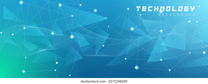 Abstract futuristic technology background with geometric shapes, Data connection lines. Shining technology particle dots.