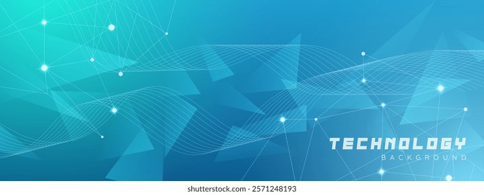 Abstract futuristic technology background with geometric shapes, Data connection lines. Shining technology particle dots.