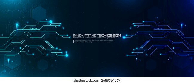 Resumo da tecnologia futurista com linhas de circuito azul brilhantes, fluxo de dados digitais e design de conexão cibernética representando IA, inovação e comunicação em rede.