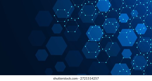 Abstrakter futuristischer Technologiehintergrund mit Sechsecken und Punkten. Moderne Gesundheitsfürsorge oder medizinisches Design. Geeignet für Medizin, Wissenschaft und Forschungskonzept. Vektorgrafik