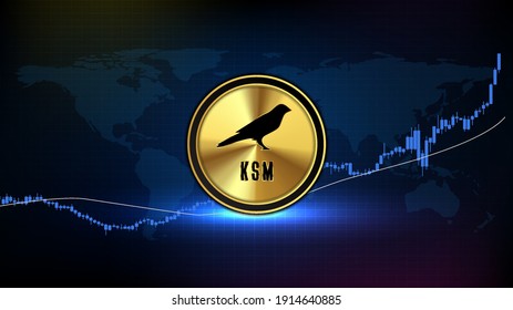 abstract futuristic technology background of KSM Kusama digital cryptocurrency  and market graph volume indicator