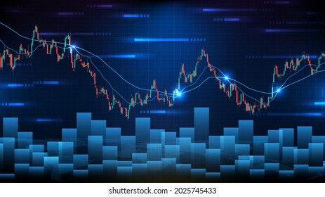 abstract futuristic technology background of laggard sideway stock and candle stick bar chart graph green and red 