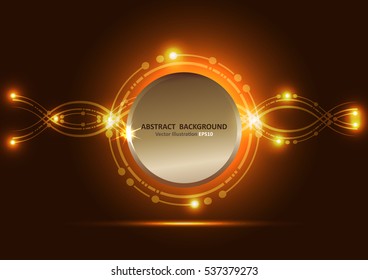 Abstract futuristic technology background. Lighting and sparkle on dark gold background.