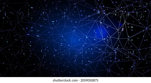 Abstract futuristic technology background with linear and polygonal pattern shapes on dark blue