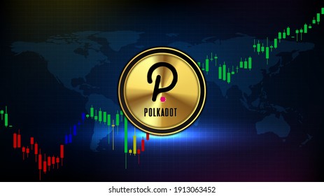 abstract futuristic technology background ofpolkadot(DOT) coin digital cryptocurrency  and market graph volume indicator