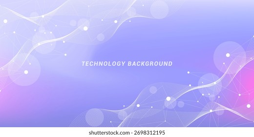 Abstract futuristic technology background. Technology and science theme background with waves and plexus lines. Global network connection template idea.