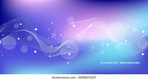 Abstract futuristic technology background. Technology and science theme background with waves and plexus lines. Global network connection template idea.