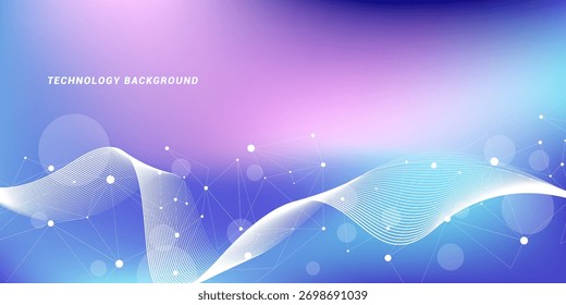 Abstract futuristic technology background. Technology and science theme background with waves and plexus lines. Global network connection template idea.