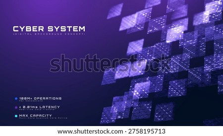Abstract futuristic technology background showing digital data square grid shape. Blockchain core system concept with 3D glowing neon block. Vector illustration.