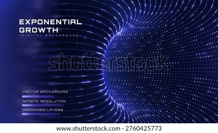 Abstract futuristic technology background showing digital data exponential growth. Modern business finance expansion concept featuring glowing neon particle tunnel. Vector illustration.