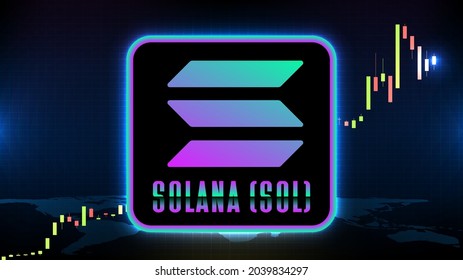 abstract futuristic technology background of Solana (SOL) Price graph Chart coin digital cryptocurrency