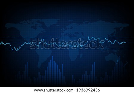 abstract futuristic technology background of stock market and relative strength index (rsi) chart graph and world maps