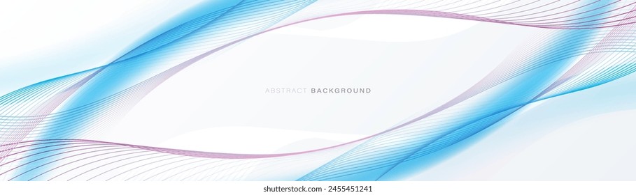 Abstractas fondo de tecnología futurista. Abstractas líneas onduladas de conexión con Anuncios Horizontales blancos y azules. Vector