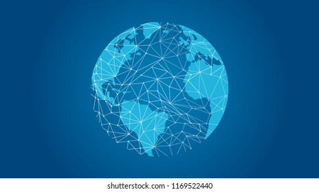 Abstract futuristic technology background with worldglobe. Global cryptocurrency blockchain business banner concept. Vector eps10 illustration.