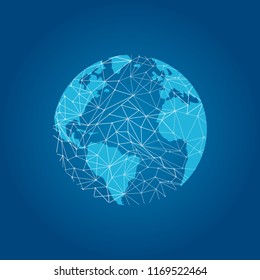 Abstract futuristic technology background with worldglobe. Global cryptocurrency blockchain business banner concept. Vector eps10 illustration.