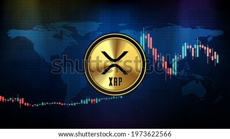 abstract futuristic technology background of xrp ripple digital cryptocurrency  and market graph candle stick green red