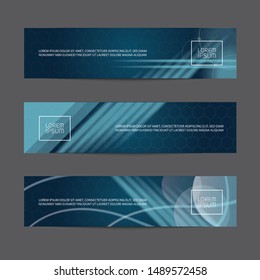 Abstract futuristic technology banner template. Modern blue digital graphic label. Horizontal advertising banner. Dark blue color and neon light vector design.