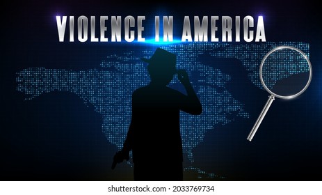 abstrakte futuristische Technologie, blauer Hintergrund von silhouette-Detektiv-Gewaltverbrechen und Nordamerika-Karte