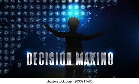 abstract futuristic technology blue background of silhouette man with gun, decision making