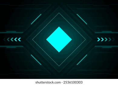 Abstract Futuristic Technology: A captivating backdrop for your tech-focused projects, this image features a vibrant cyan square pulsating at the center of a sleek black and teal digital interface.