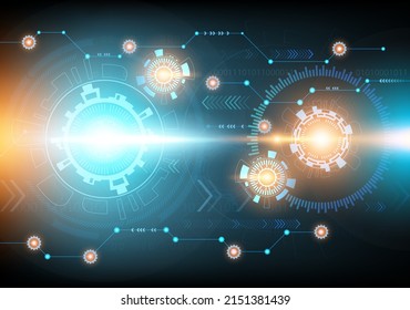 Abstract Futuristic technology circuit board and gear in digital Techonology. Hi tech Technology 4.0 and innovation concept on blue background.