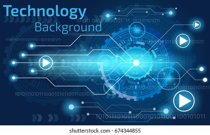 Abstract Futuristic technology circuit board and gear in digital Techonology. Hi tech Technology 4.0 and innovation concept on blue background.