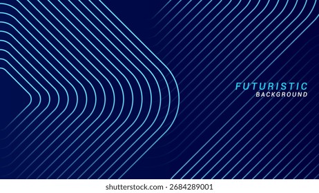 Abstract futuristic technology concept background. Shiny geometric line pattern on a dark blue background. Suitable for posters, covers, banners, presentations, websites, and flyers.