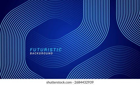 Abstrakte futuristische Technologie Konzept Hintergrund. Glänzendes geometrisches Linienmuster auf dunkelblauem Hintergrund. Geeignet für Poster, Cover, Banner, Präsentationen, Websites und Flyer.